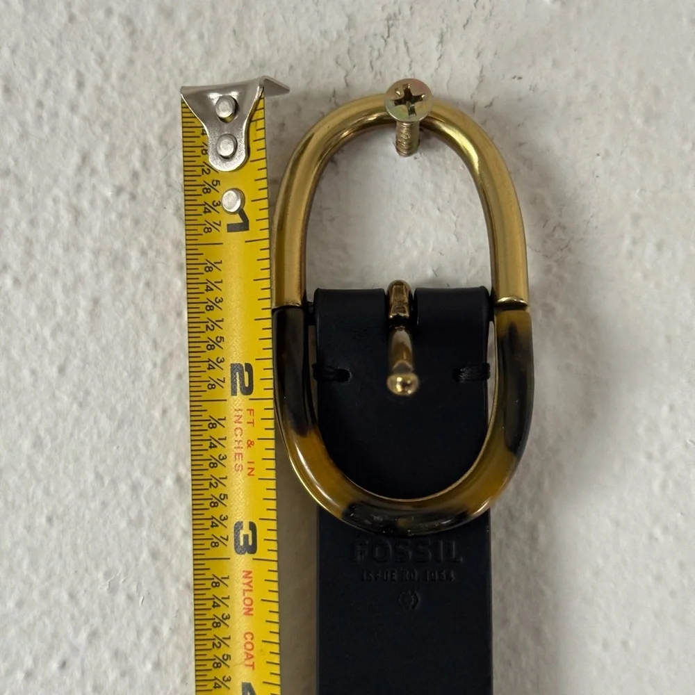 Fossil Black Belt with Tortoiseshell Gold-Tone Buckle Sz small